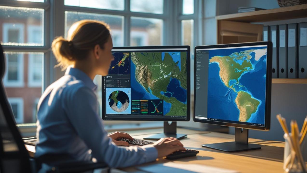 A UK GIS professional working on satellite maps using Windows 11 Pro.